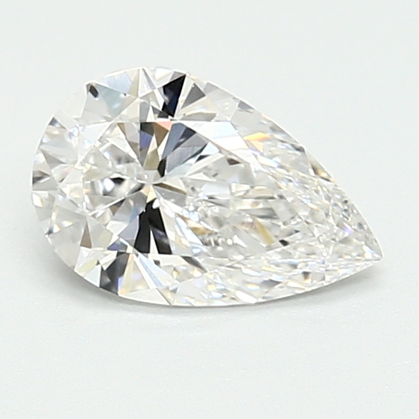 0.96-carat pear diamond with E color, null cut, and VVS1 clarity.