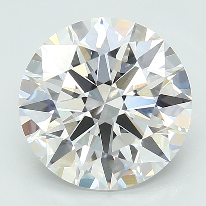 2.5-carat round diamond with F color, null cut, and VS1 clarity.