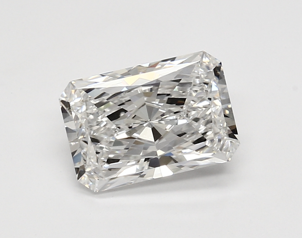 2.18-carat radiant diamond with E color, null cut, and VS1 clarity.