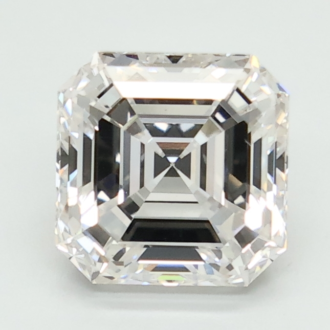 2.1-carat asscher diamond with F color, null cut, and VS1 clarity.