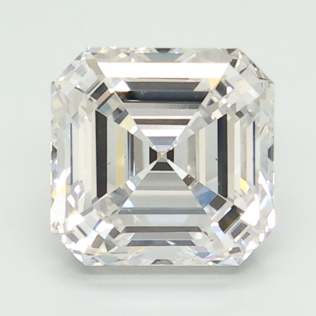2.1-carat asscher diamond with F color, null cut, and VS1 clarity.