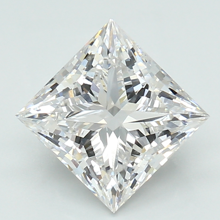 2.28-carat princess diamond with F color, null cut, and VVS2 clarity.