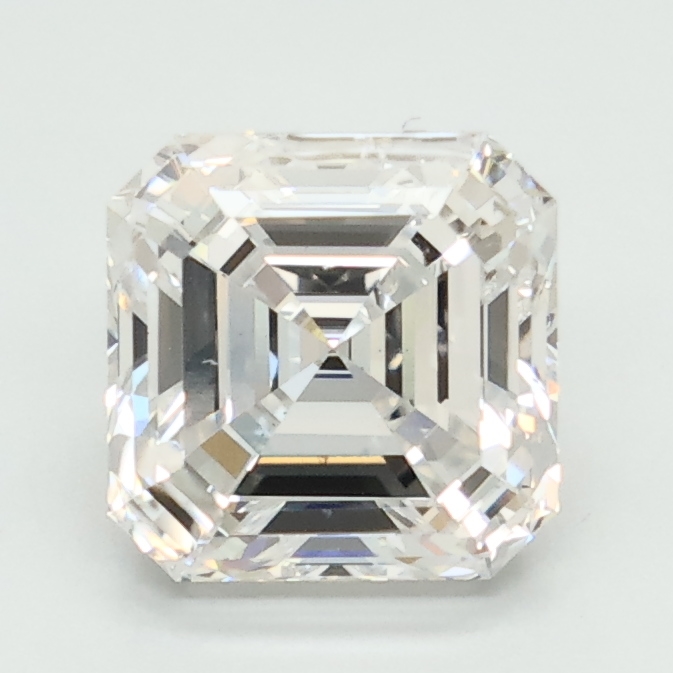 2.1-carat asscher diamond with F color, null cut, and VS1 clarity.