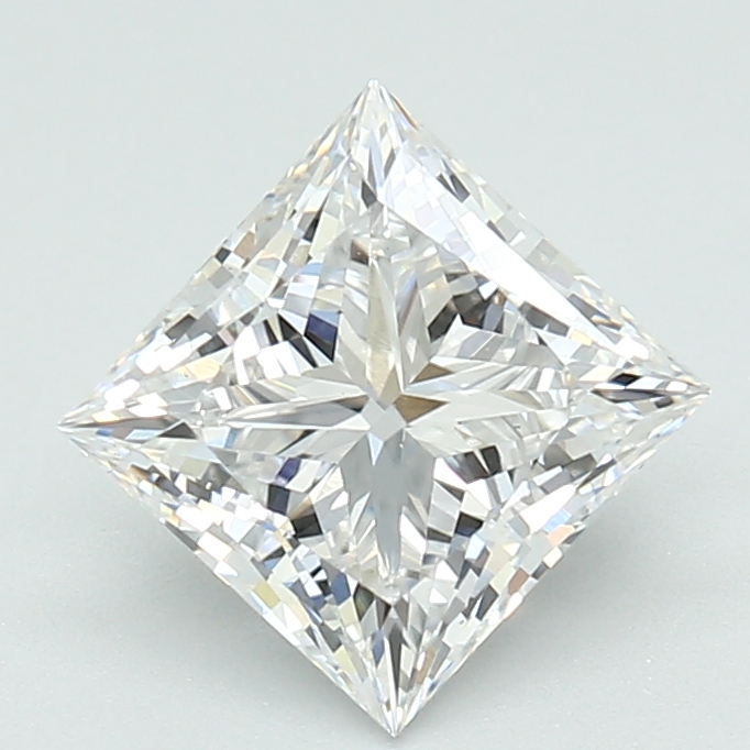 1.69-carat princess diamond with D color, null cut, and VS2 clarity.