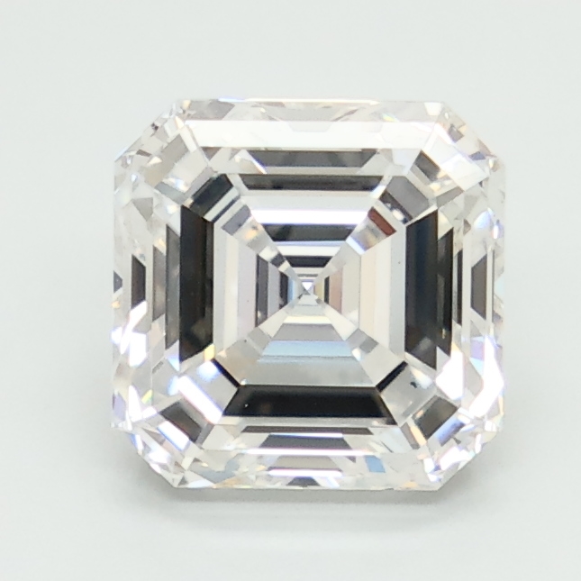 2.06-carat asscher diamond with D color, null cut, and VS1 clarity.
