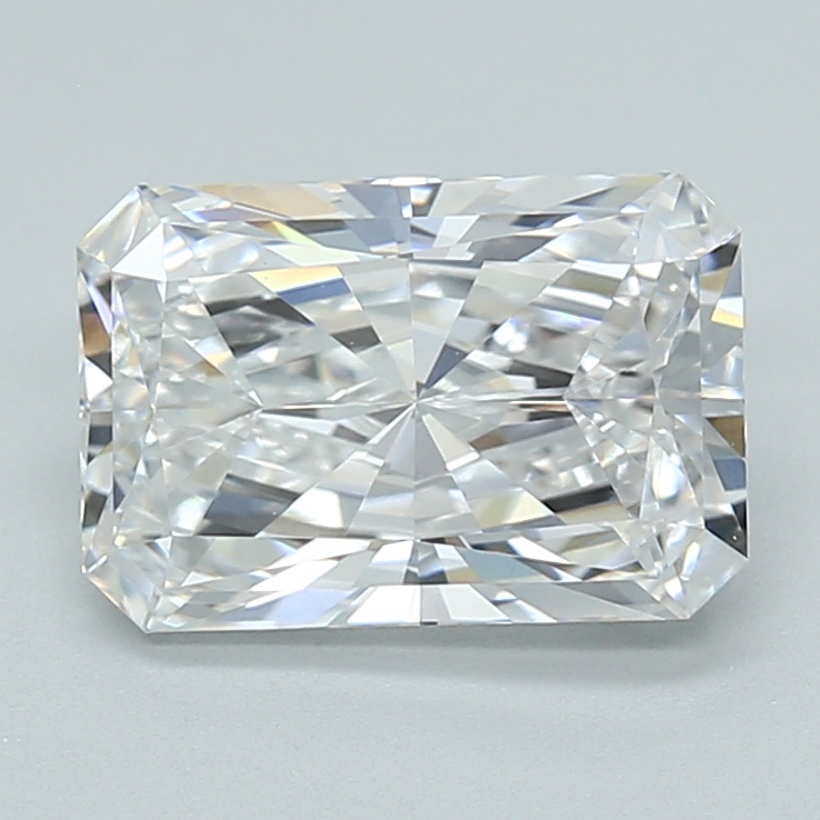 2.09-carat radiant diamond with D color, null cut, and VVS2 clarity.