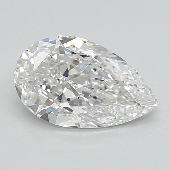 0.98-carat pear diamond with E color, null cut, and VVS2 clarity.