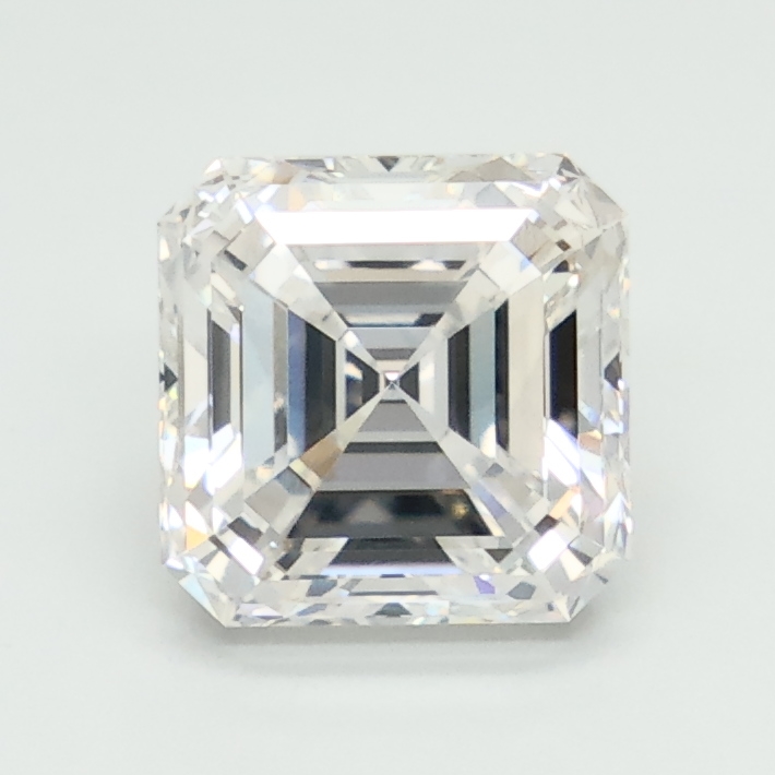 2.05-carat asscher diamond with E color, null cut, and VVS2 clarity.