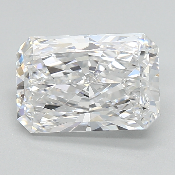 2.09-carat radiant diamond with D color, null cut, and VVS2 clarity.