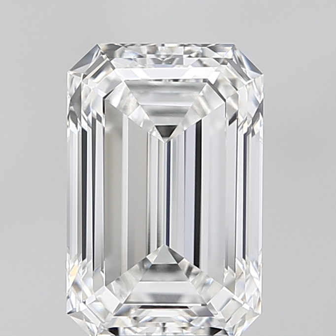 3.58-carat emerald diamond with E color, null cut, and VVS1 clarity.