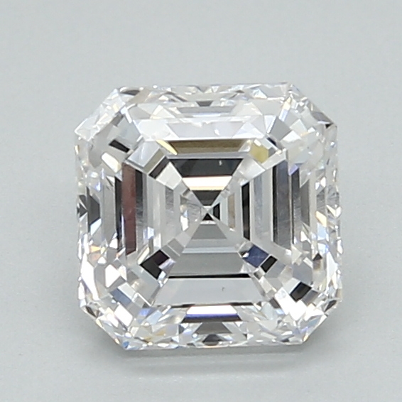1.35-carat asscher diamond with E color, null cut, and VVS1 clarity.