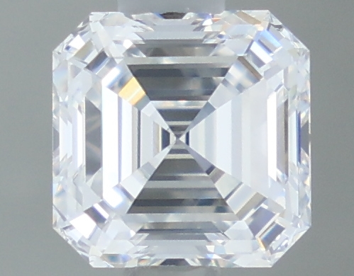 1.07-carat asscher diamond with D color, null cut, and VVS1 clarity.