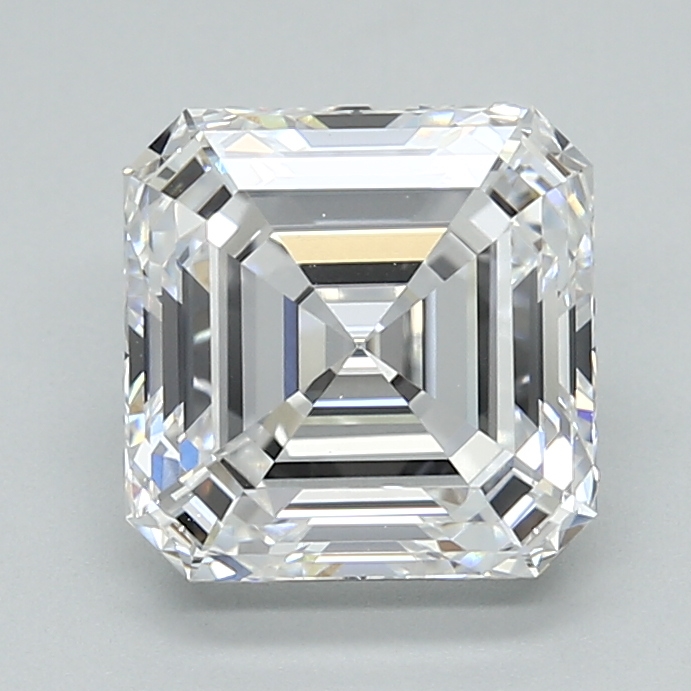 2.64-carat asscher diamond with D color, null cut, and VVS1 clarity.