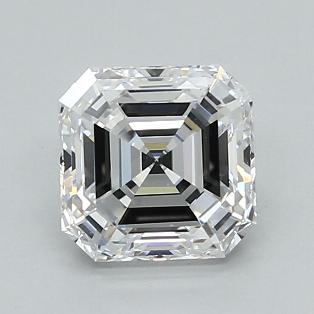 1.35-carat asscher diamond with D color, null cut, and VVS2 clarity.