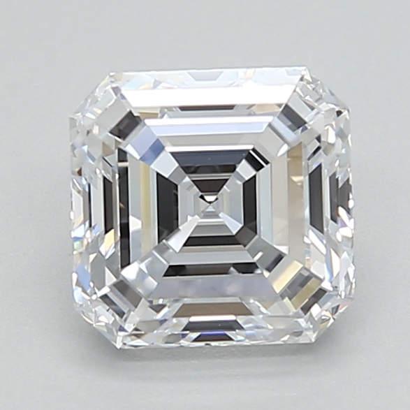 1.36-carat asscher diamond with E color, null cut, and VVS1 clarity.